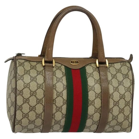GUCCI GG Supreme Web Sherry Line Hand Bag PVC Beige Gold - Picture 1 of 15